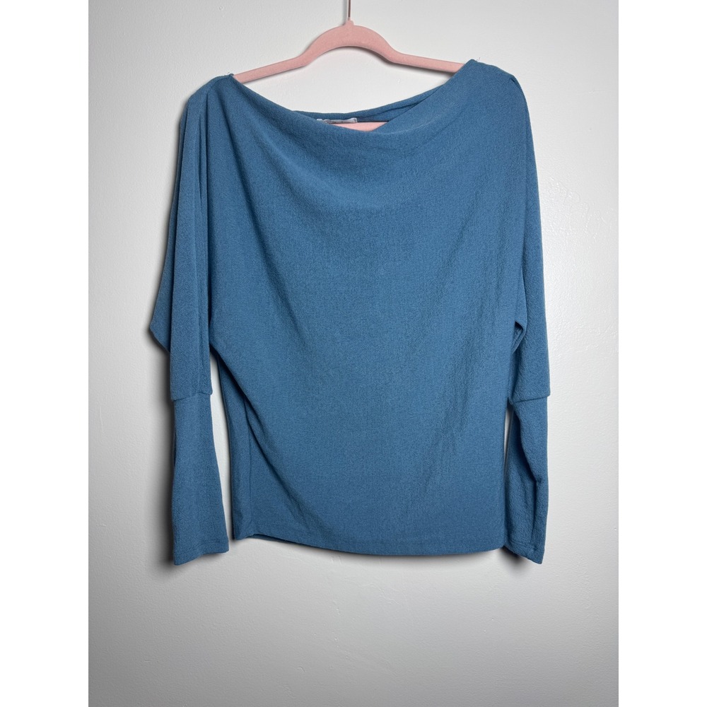 Charlotte Avery Blue Boat Neck Dolman Sleeve Knit Top Sz S Batwing Pullover NWOT
